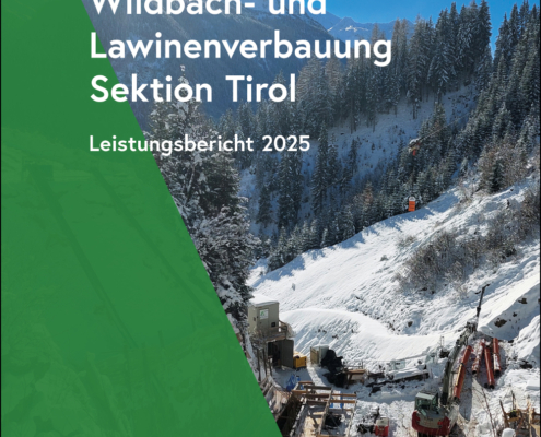 Verschneite Berglandschaft mit Baustelle